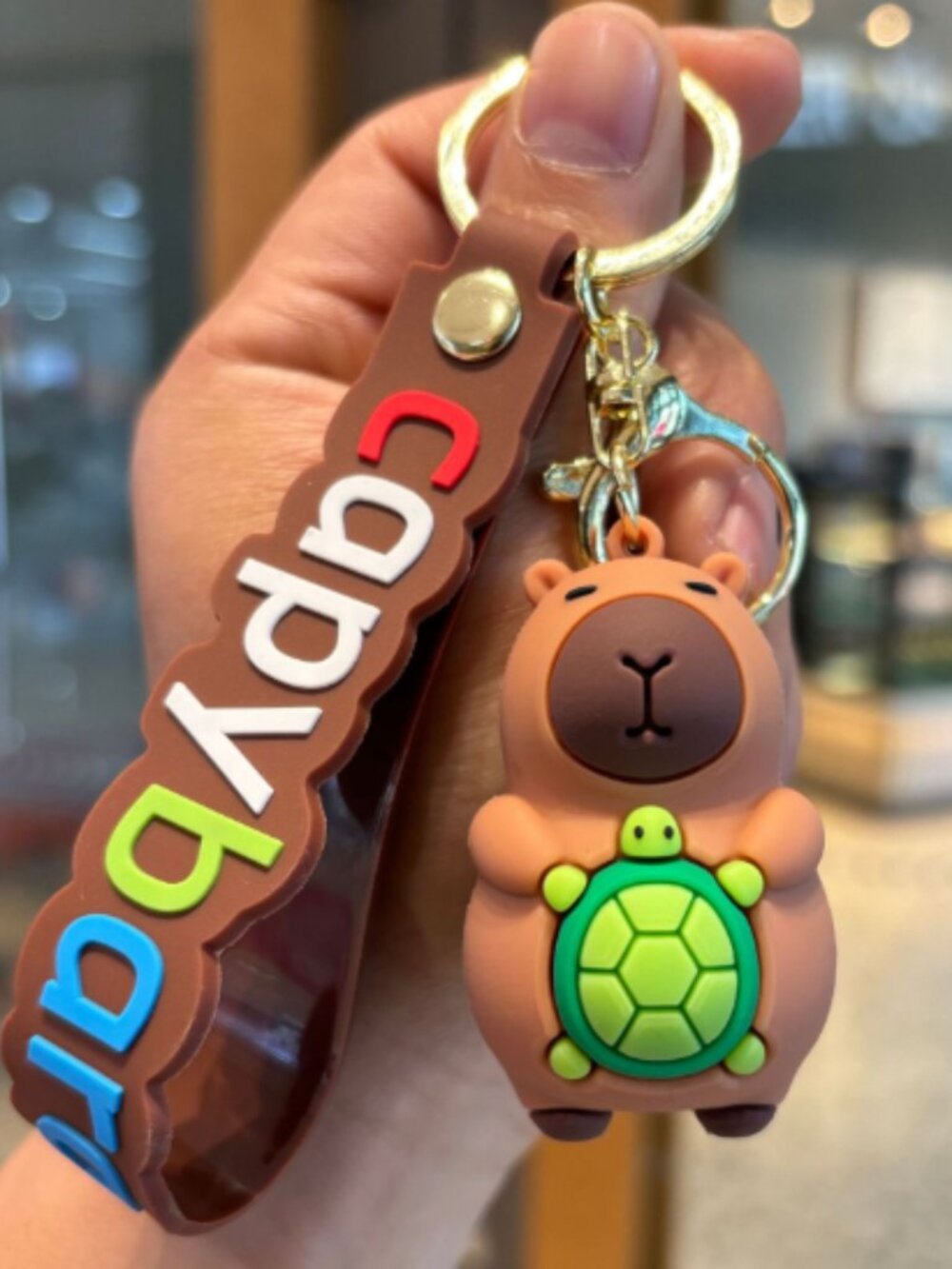 Capybara Holding Turtle Keychain Cute Cartoon Bag Charm Pendant Gift